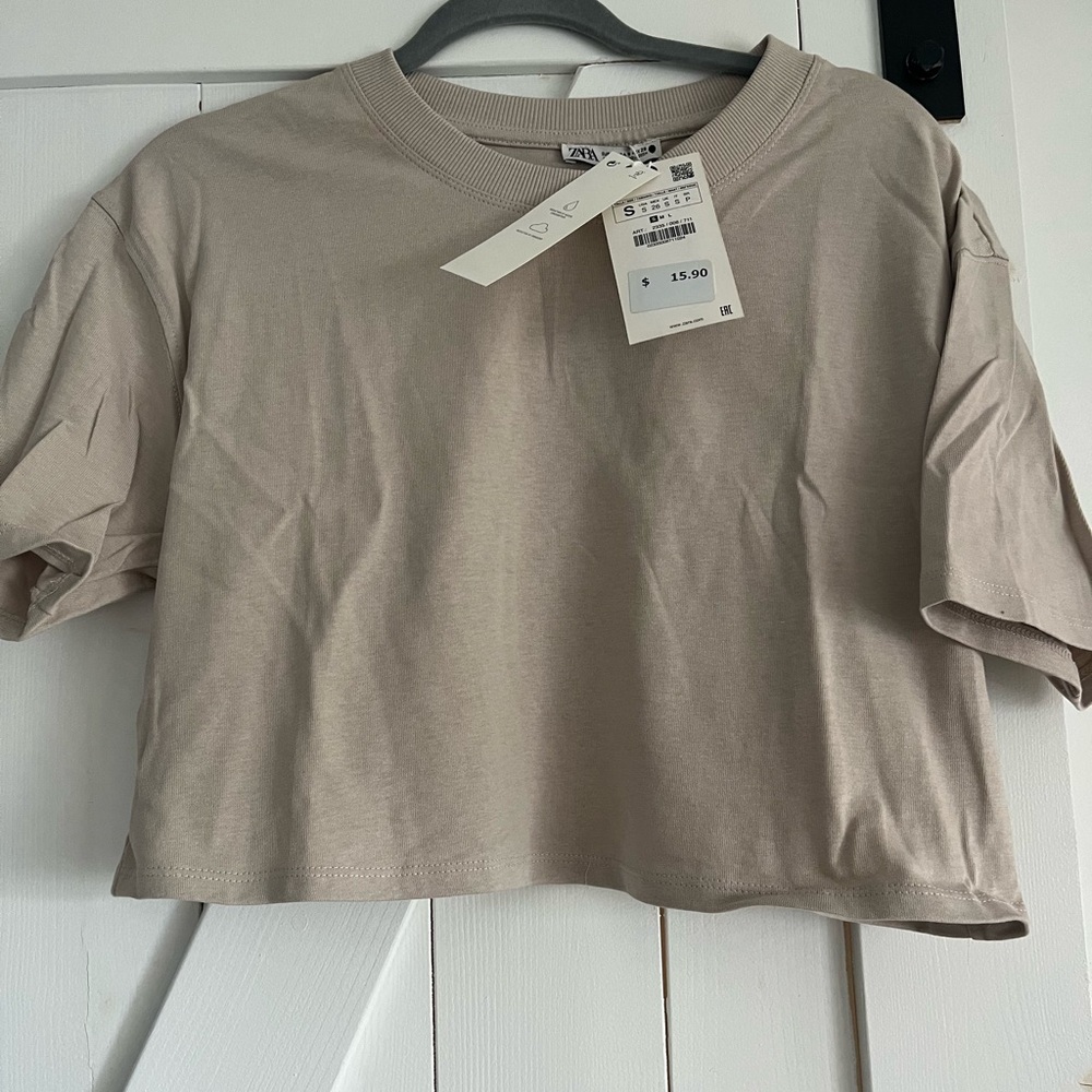 NWT Zara boxy crop top in Tan - Picture 4 of 7